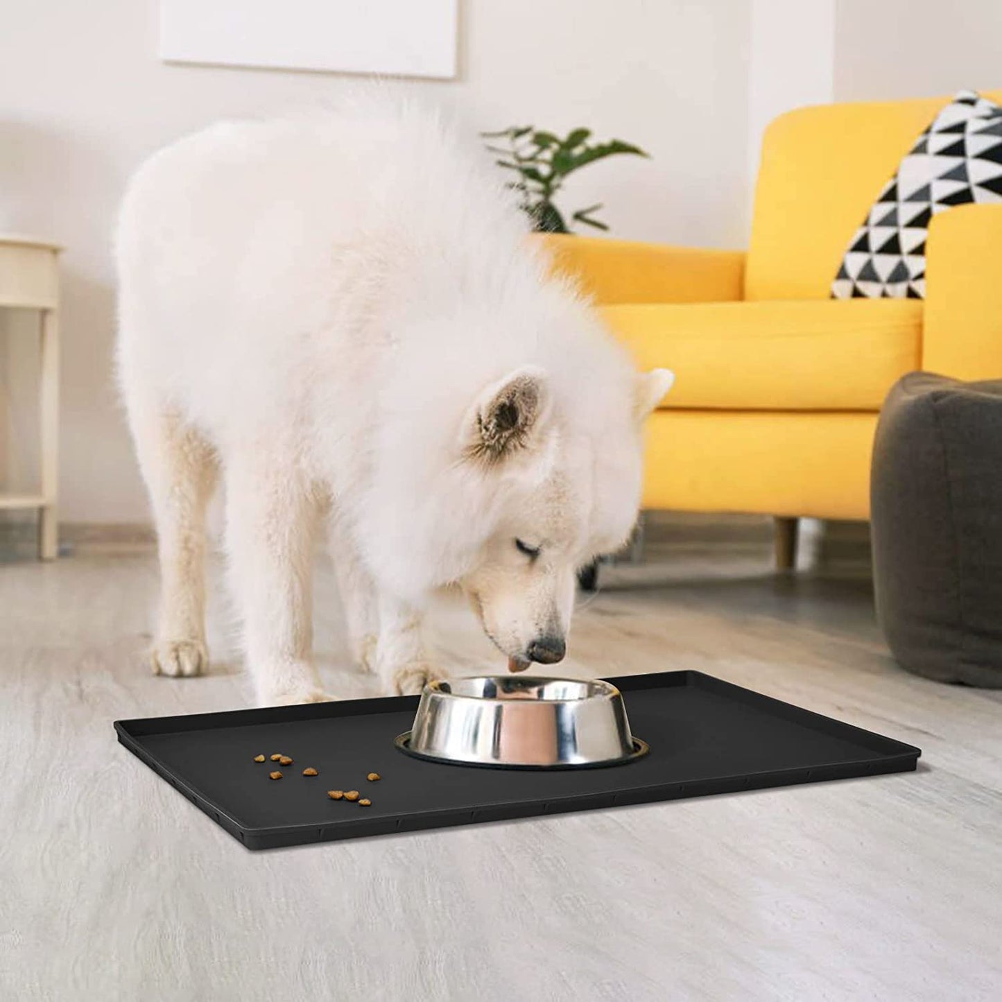 Silicone Dog Food Mat Waterproof Pet Feeding Tray for Small Medium Dogs | Non Slip Pet Bowl Placemat with 0.6 Inch Raised Edges and Flexible Roll up Design.Fits Most Spaces.Size 18.5" X 11.5"