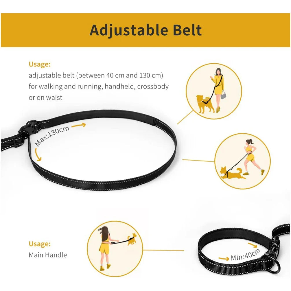 Hands Free Dog Leash 6 in 1 Waist Dog Lead Adjustable 8Ft Bungee Dog Leash with Nylon Double Handle for Walking/Running/Training